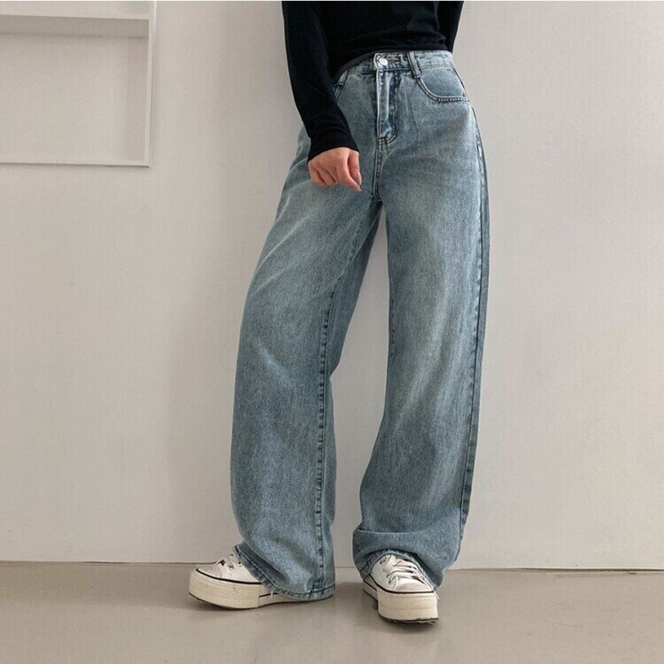 사계절 인생 데님 3기장 빈티지 워싱 하이웨스트 와이드 팬츠 연청