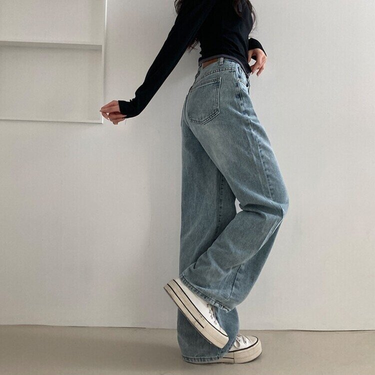사계절 인생 데님 3기장 빈티지 워싱 하이웨스트 와이드 팬츠 연청
