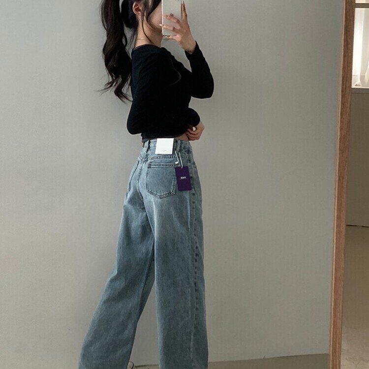 사계절 인생 데님 3기장 빈티지 워싱 하이웨스트 와이드 팬츠 연청