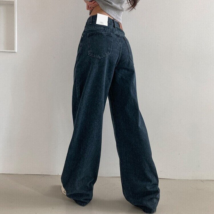 사계절 인생 데님 3기장 빈티지 워싱 하이웨스트 와이드 팬츠 네이비