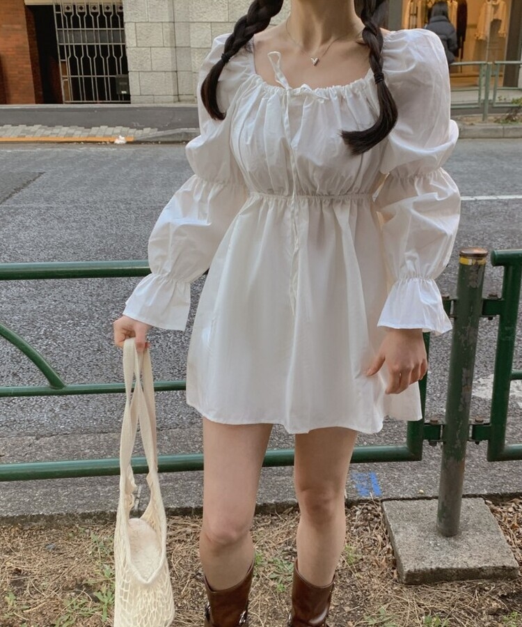 my first Katie シャーリングミニワンピース my first Katie シャーリングミニワンピース シャーリングパフミニ