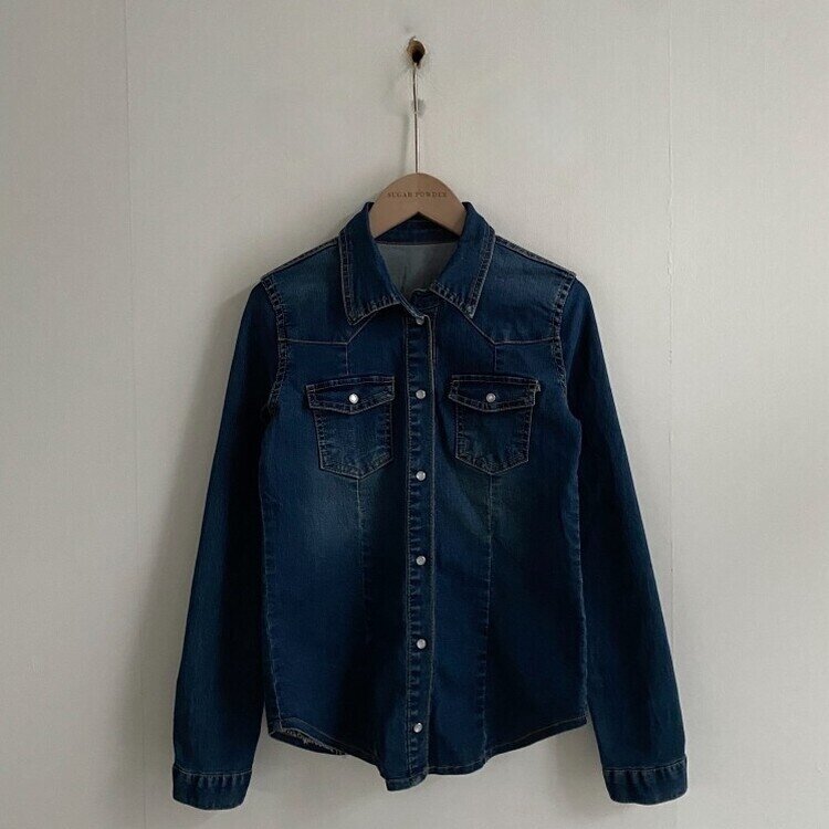 데님라인 슬림 워싱 똑딱이 데님 청자켓셔츠남방 3color