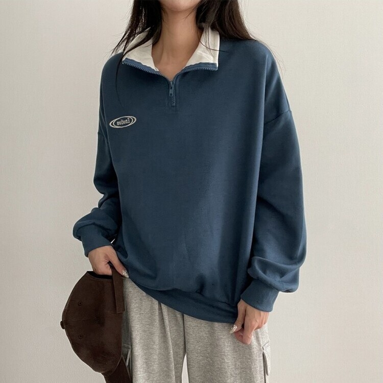 刺繍ハーフジップアップトレーナー｜スウェット｜韓国