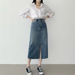 ウォッシングスリットデニムスカート DARK DENIM