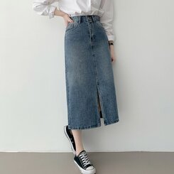 ウォッシングスリットデニムスカート DARK DENIM