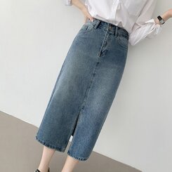 ウォッシングスリットデニムスカート DARK DENIM