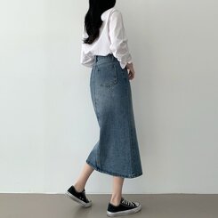 ウォッシングスリットデニムスカート DARK DENIM
