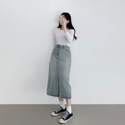 ウォッシングスリットデニムスカート LIGHT DENIM