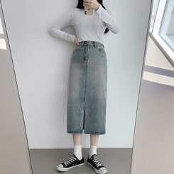 ウォッシングスリットデニムスカート LIGHT DENIM