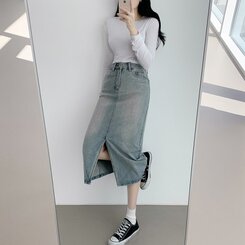 ウォッシングスリットデニムスカート LIGHT DENIM