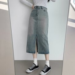 ウォッシングスリットデニムスカート LIGHT DENIM