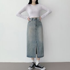 ウォッシングスリットデニムスカート LIGHT DENIM
