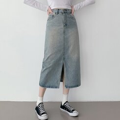ウォッシングスリットデニムスカート LIGHT DENIM