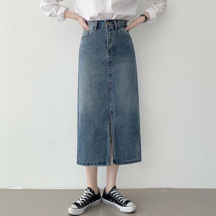 ウォッシングスリットデニムスカート DARK DENIM