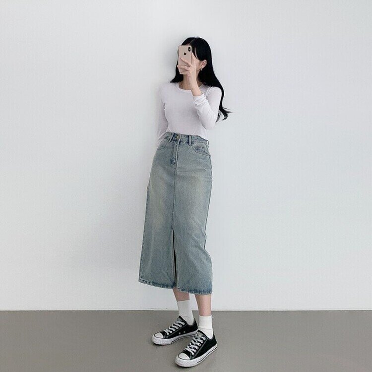ウォッシングスリットデニムスカート LIGHT DENIM