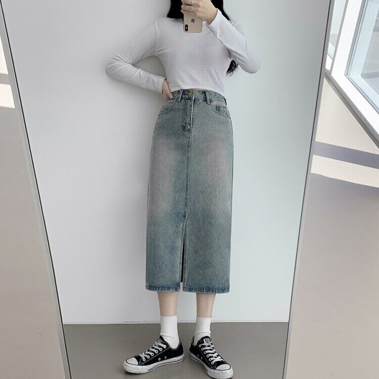 ウォッシングスリットデニムスカート LIGHT DENIM