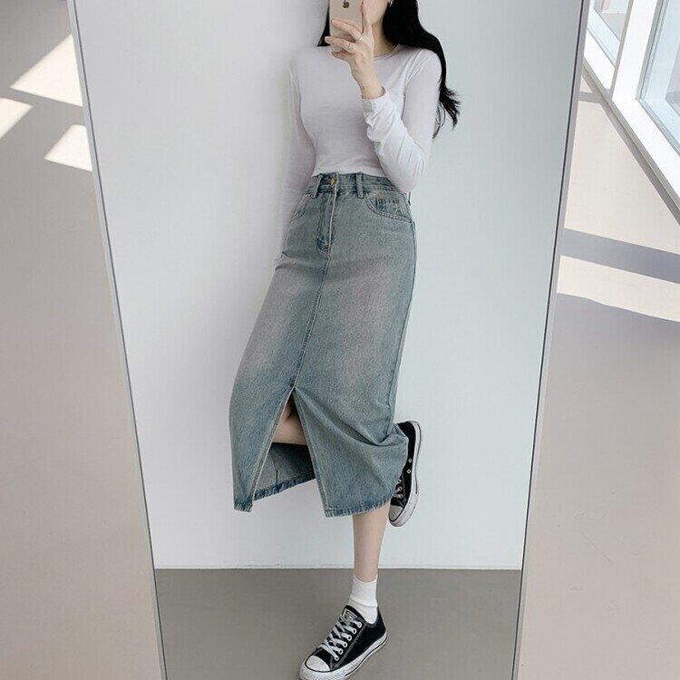 ウォッシングスリットデニムスカート LIGHT DENIM