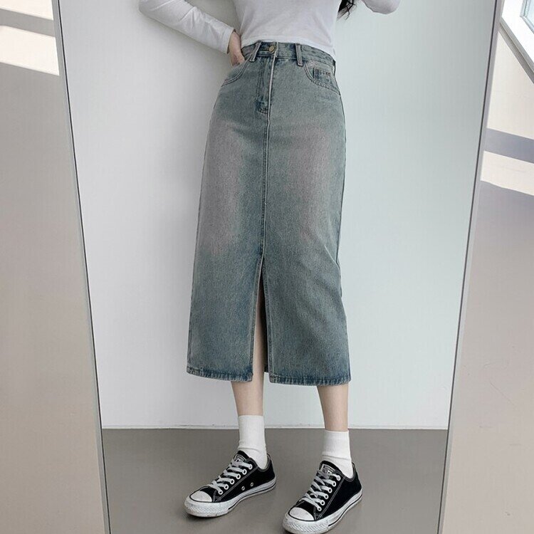 ウォッシングスリットデニムスカート LIGHT DENIM
