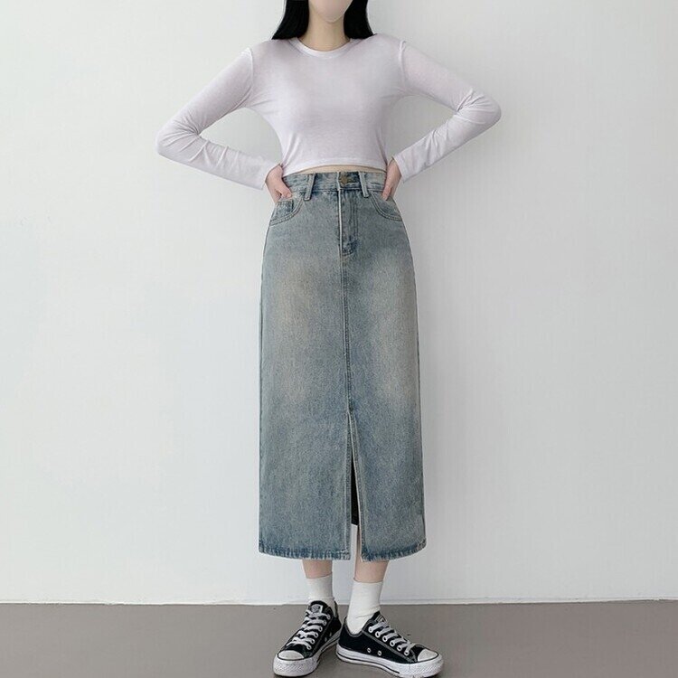 ウォッシングスリットデニムスカート LIGHT DENIM