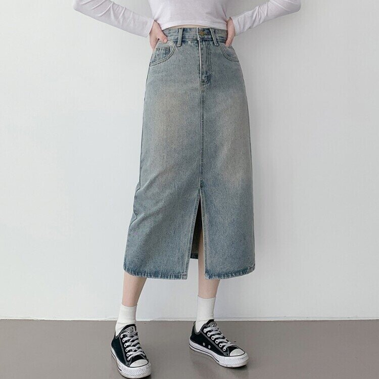 ウォッシングスリットデニムスカート LIGHT DENIM