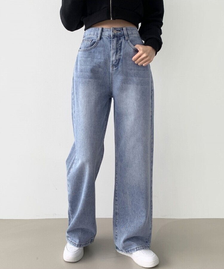 스트레이트 세미 와이드 데일리 데님팬츠 연청