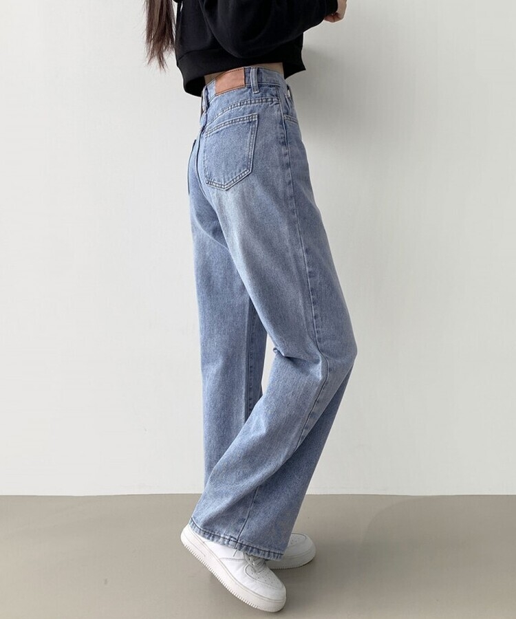 스트레이트 세미 와이드 데일리 데님팬츠 연청