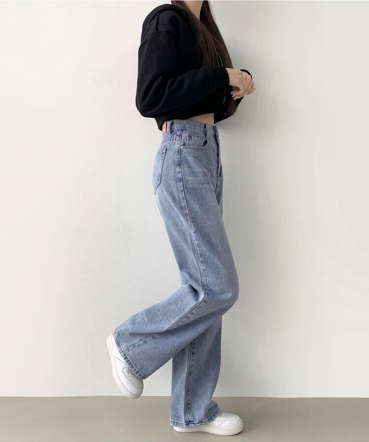 스트레이트 세미 와이드 데일리 데님팬츠 연청