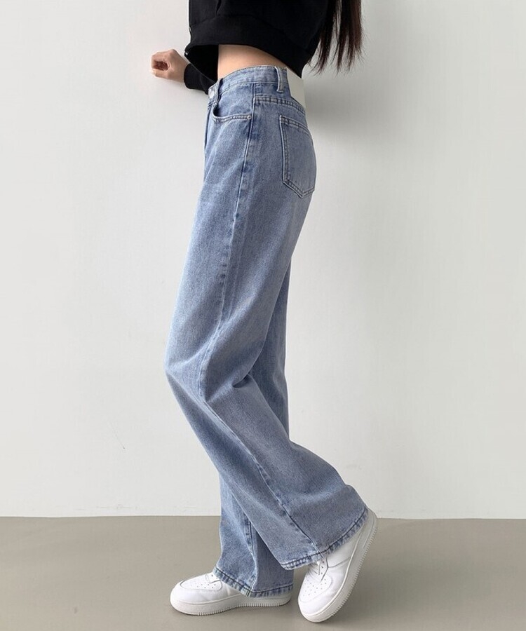 스트레이트 세미 와이드 데일리 데님팬츠 연청