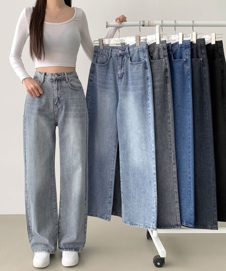 스트레이트 세미 와이드 데일리 데님팬츠 빈티지블루