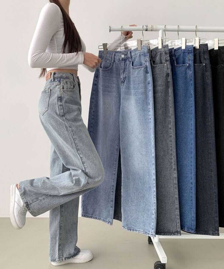 스트레이트 세미 와이드 데일리 데님팬츠 빈티지블루