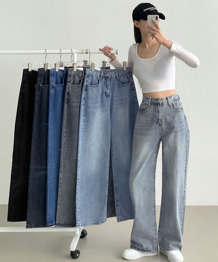 스트레이트 세미 와이드 데일리 데님팬츠 빈티지블루