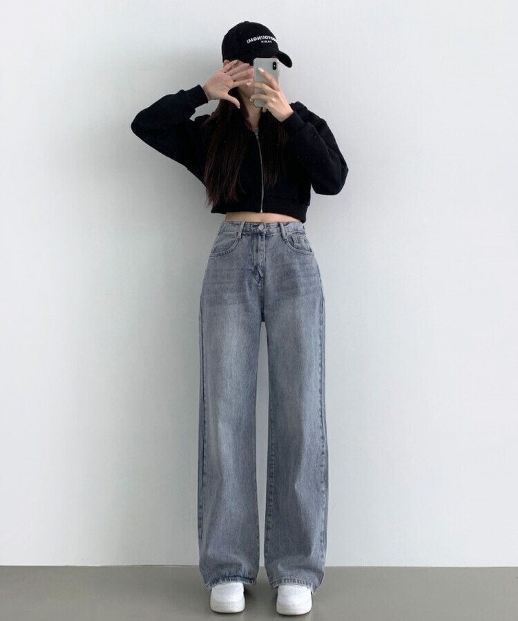 스트레이트 세미 와이드 데일리 데님팬츠 빈티지블루