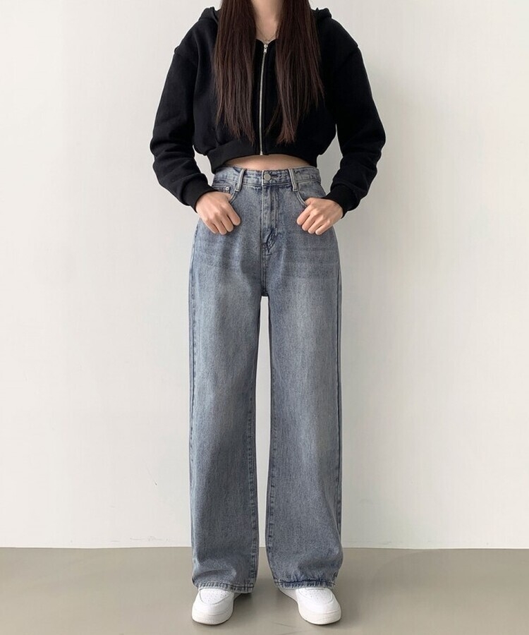 스트레이트 세미 와이드 데일리 데님팬츠 빈티지블루