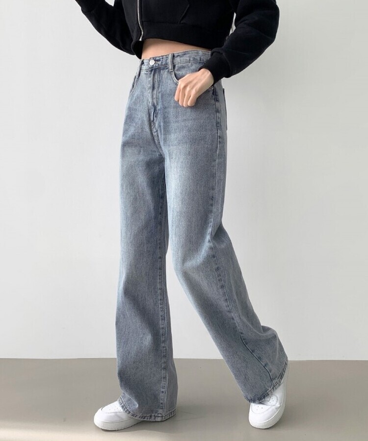 스트레이트 세미 와이드 데일리 데님팬츠 빈티지블루