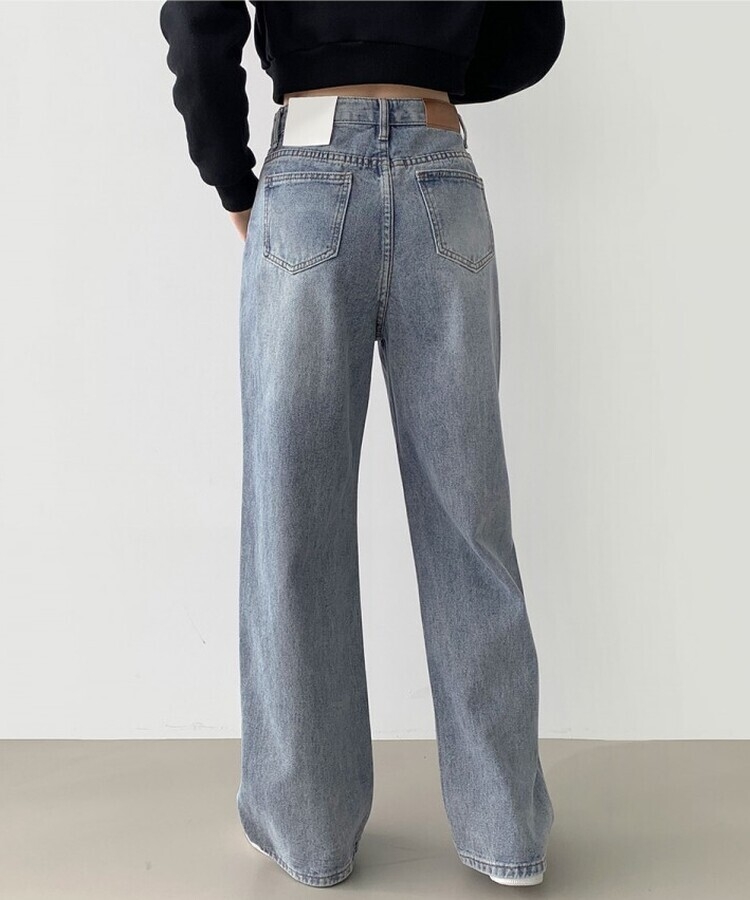 스트레이트 세미 와이드 데일리 데님팬츠 빈티지블루