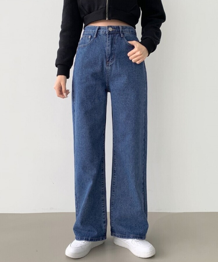 스트레이트 세미 와이드 데일리 데님팬츠 중청