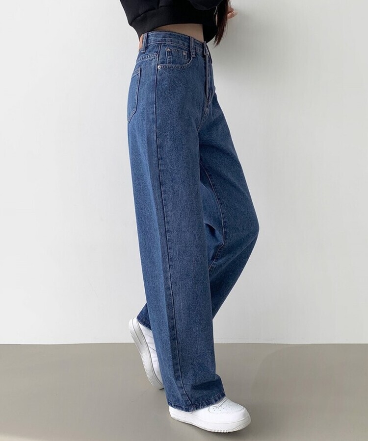 스트레이트 세미 와이드 데일리 데님팬츠 중청