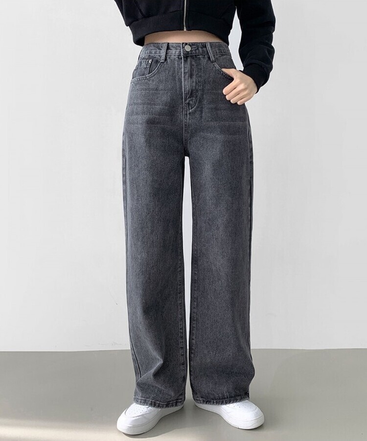 스트레이트 세미 와이드 데일리 데님팬츠 그레이