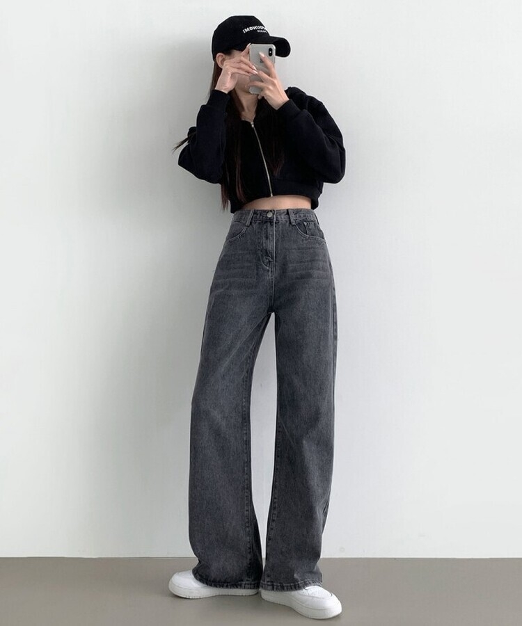 스트레이트 세미 와이드 데일리 데님팬츠 그레이