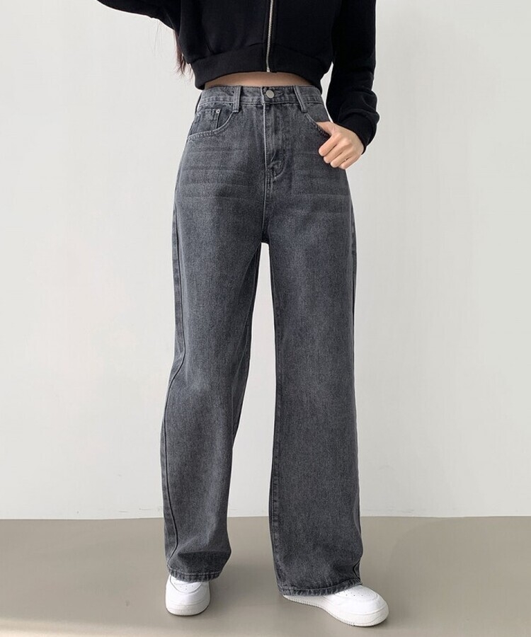 스트레이트 세미 와이드 데일리 데님팬츠 그레이