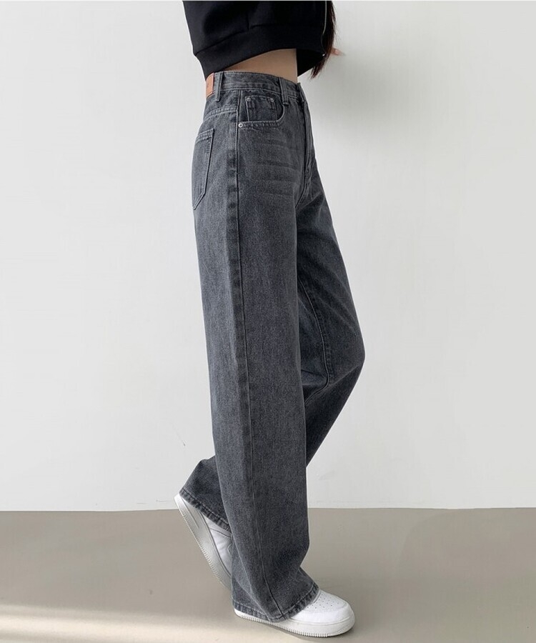 스트레이트 세미 와이드 데일리 데님팬츠 그레이