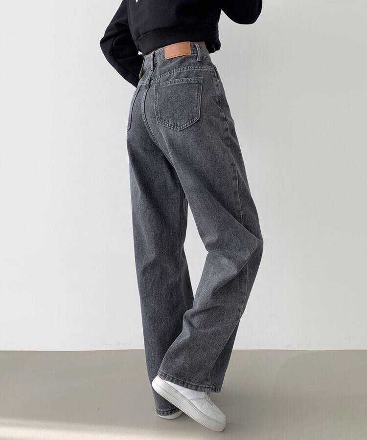 스트레이트 세미 와이드 데일리 데님팬츠 그레이