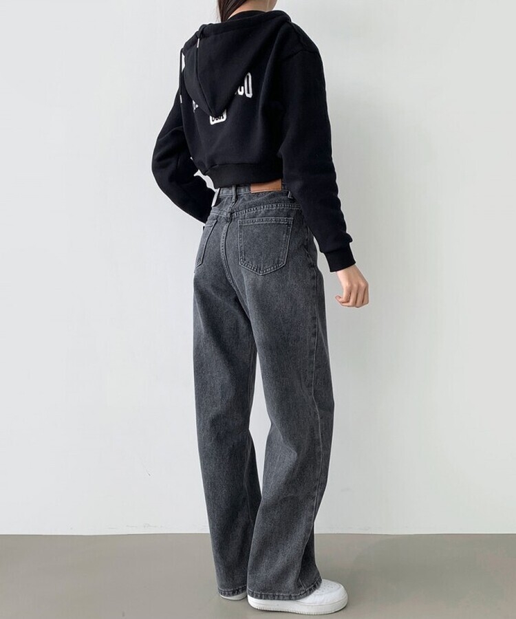 스트레이트 세미 와이드 데일리 데님팬츠 그레이