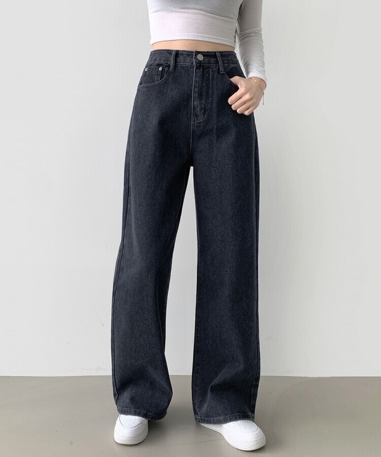 스트레이트 세미 와이드 데일리 데님팬츠 네이비
