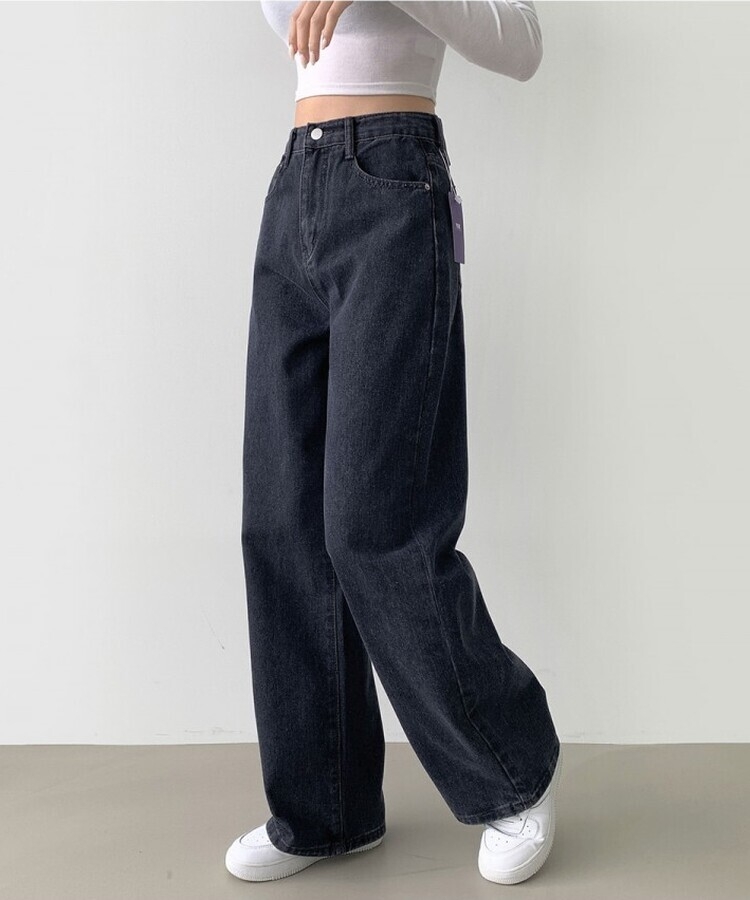 스트레이트 세미 와이드 데일리 데님팬츠 네이비