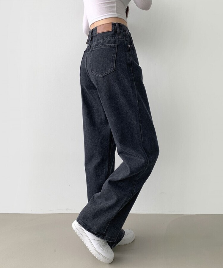 스트레이트 세미 와이드 데일리 데님팬츠 네이비