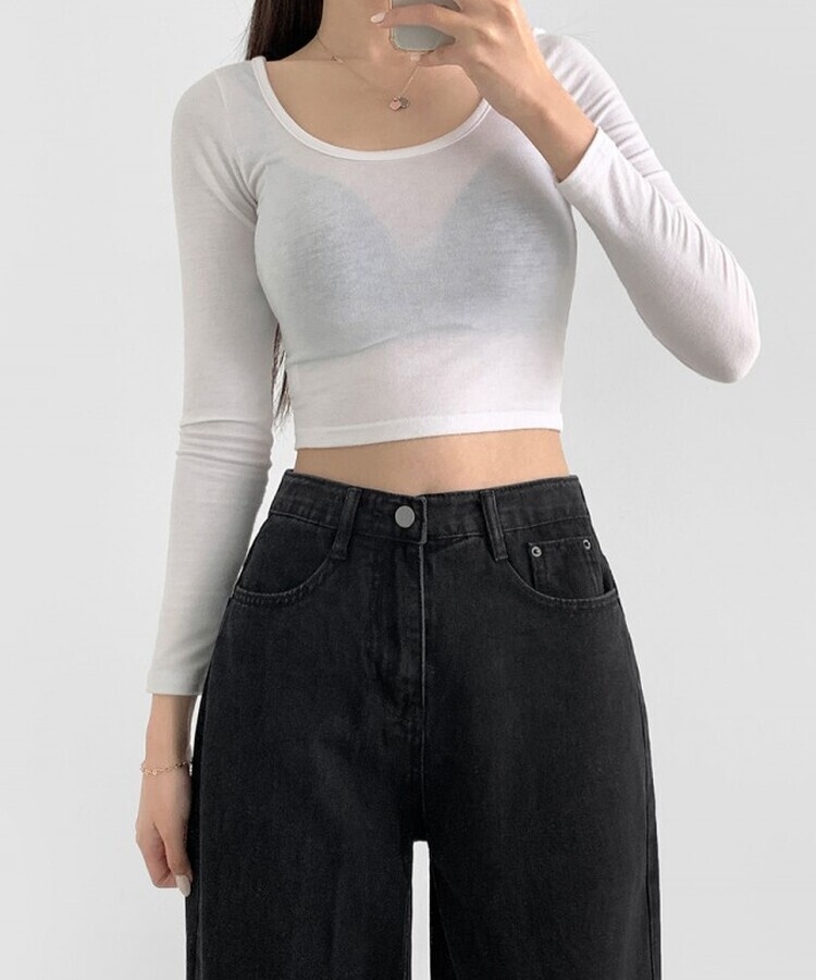 스트레이트 세미 와이드 데일리 데님팬츠 흑청