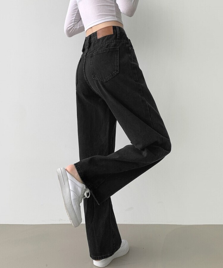 스트레이트 세미 와이드 데일리 데님팬츠 흑청