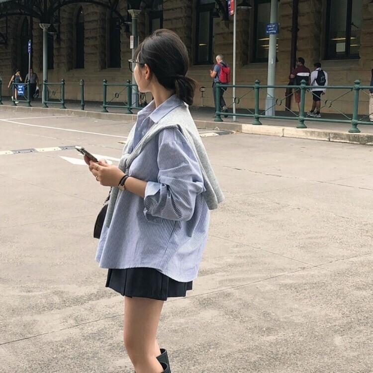 オーバーフィットストライプシャツ NAVY