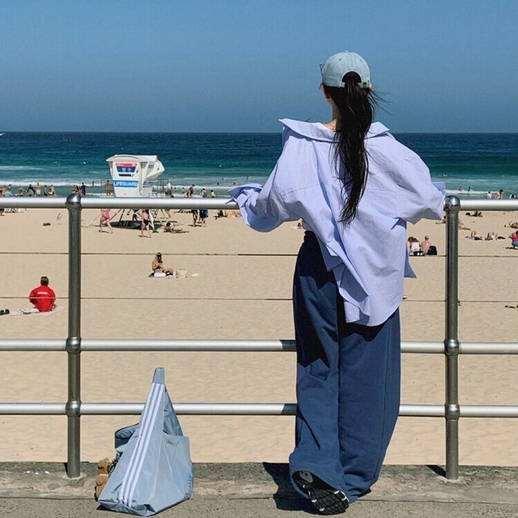 オーバーフィットストライプシャツ AQUA